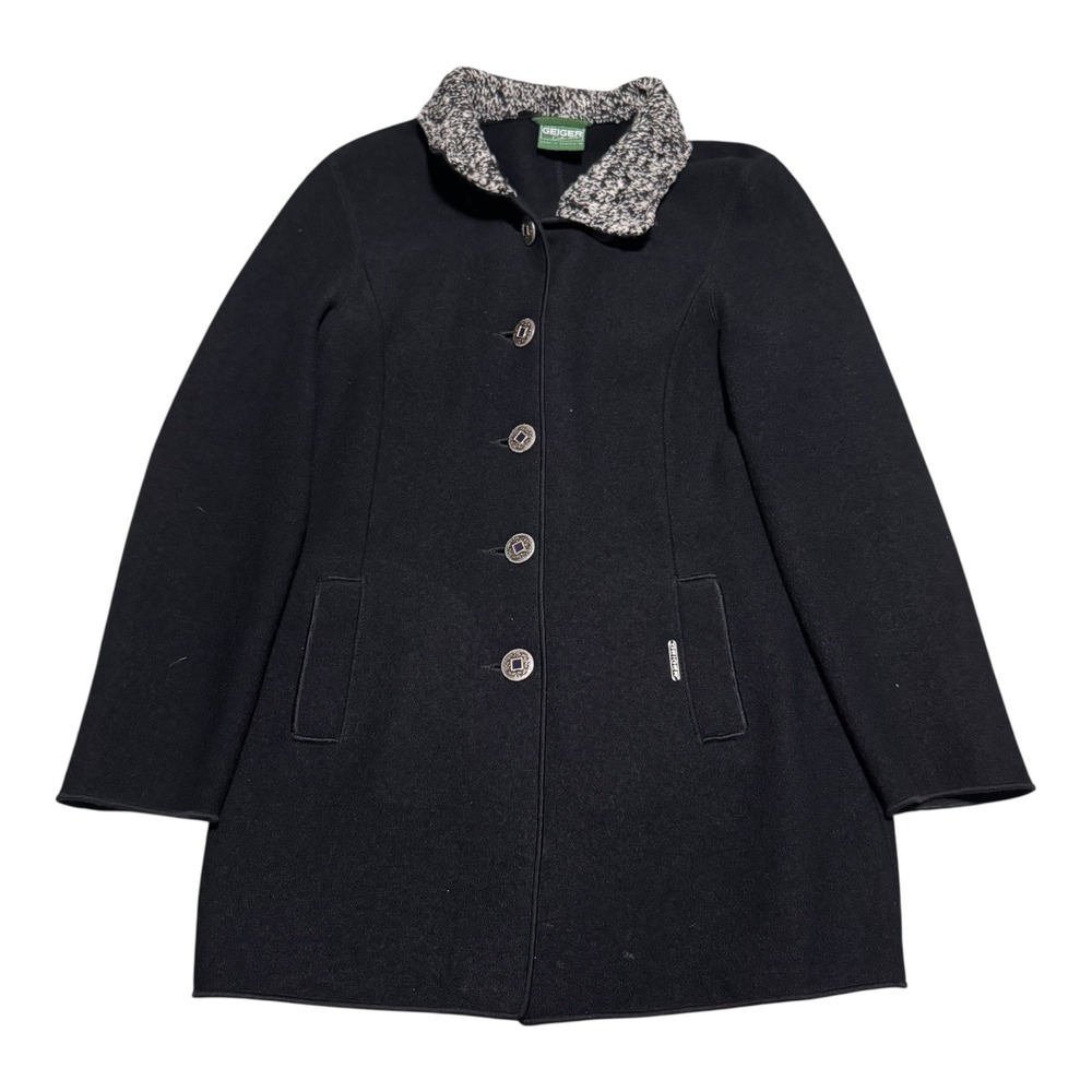 Geiger Collections Austria Made Wool Black Long Button Front Coat Women's 38 (M)